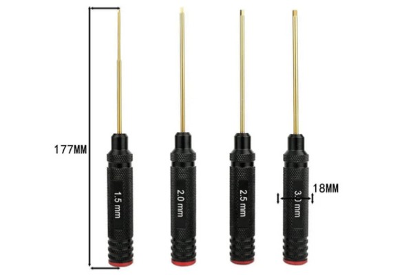 Набір шестигранних викруток з титановим покриттям для радіокерованих моделей, 4 шт Black