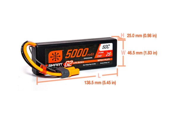 Акумулятор Spektrum RC 2S Smart LiPo 50C Hard Case Battery Pack (7.4V/5000mAh) w/IC5 Connector (SPMX52S50H5)