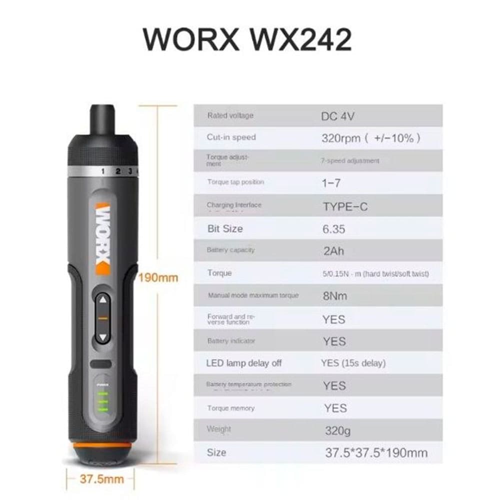 Акумуляторна прецизійна електровикрутка Worx WX242 (3.6V) з набором біт S2 та кейсом